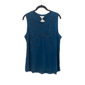 Sundance Embroidered Blue Linen Blend Top Size M Made in India